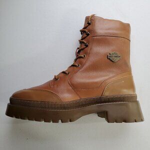 New Harley Davidson Riding Kavan‎ 7" Brown Leather Lace Up Chunky Boots Women 10